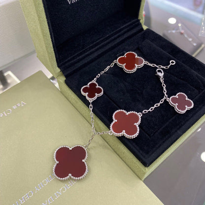 [Lucky Star]CLOVER 5 MOTIFS SIVLER CARNELIAN BRACELET