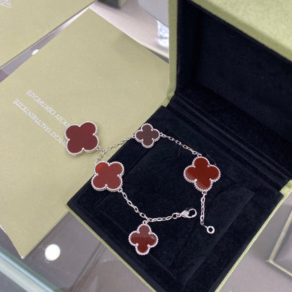 [Lucky Star]CLOVER 5 MOTIFS SIVLER CARNELIAN BRACELET