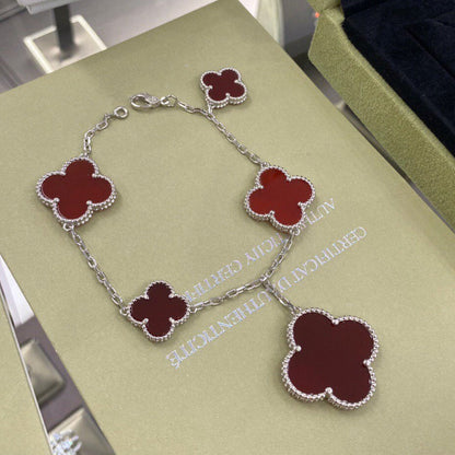 [Lucky Star]CLOVER 5 MOTIFS SIVLER CARNELIAN BRACELET