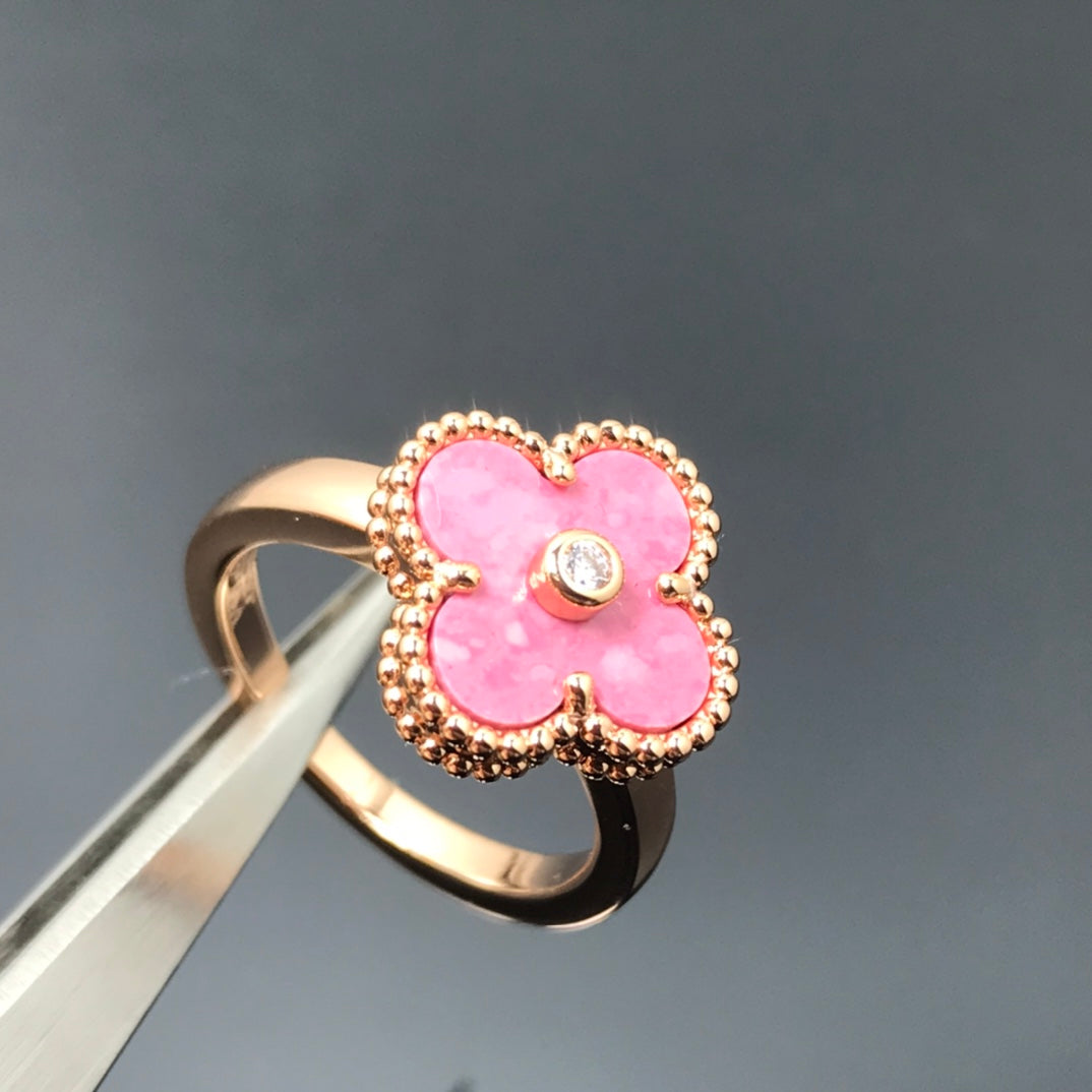 [Lucky Star]CLOVER RHODONITE ROSE GOLD RING