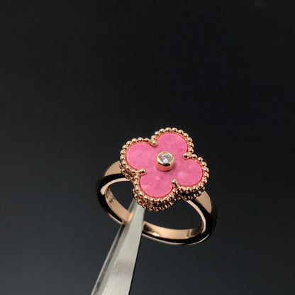 [Lucky Star]CLOVER RHODONITE ROSE GOLD RING