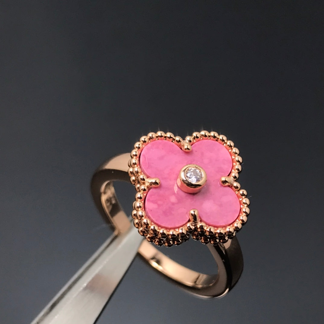 [Lucky Star]CLOVER RHODONITE ROSE GOLD RING
