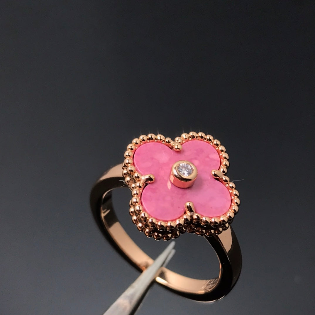 [Lucky Star]CLOVER RHODONITE ROSE GOLD RING