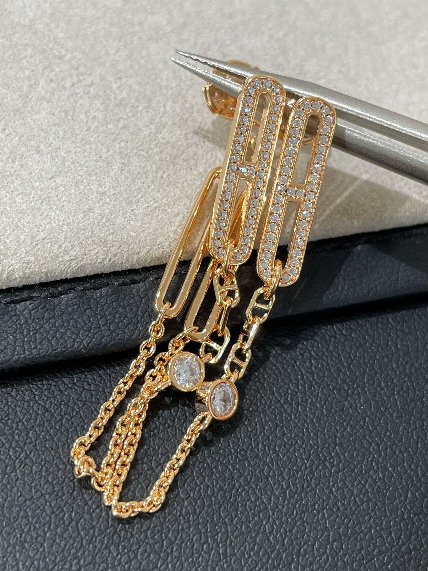 [Lucky Star]CHAINE CHAOS DIAMOND DROP EARRINGS