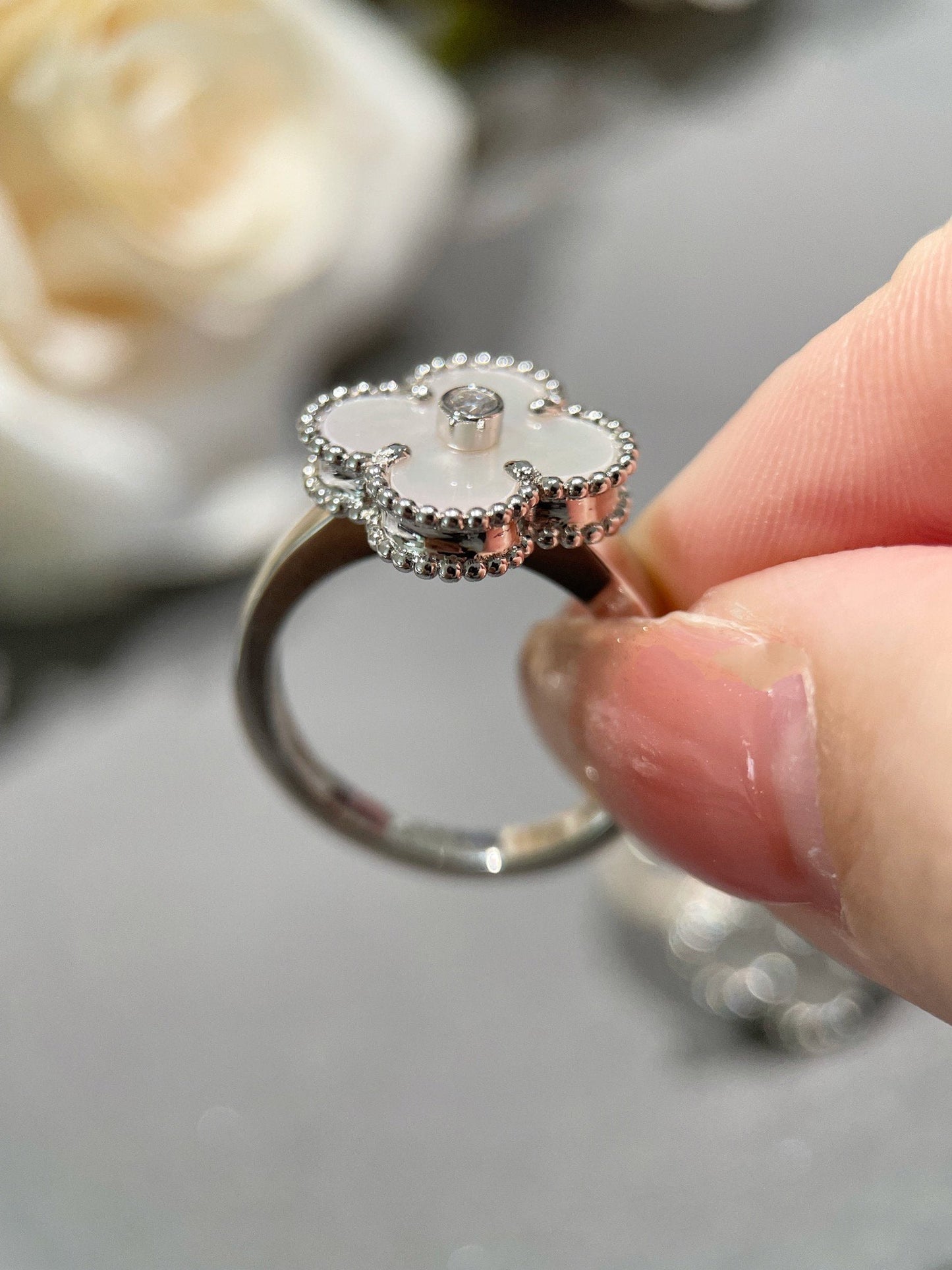 [Lucky Star]CLOVER SILVER MOP DIAMOND RING