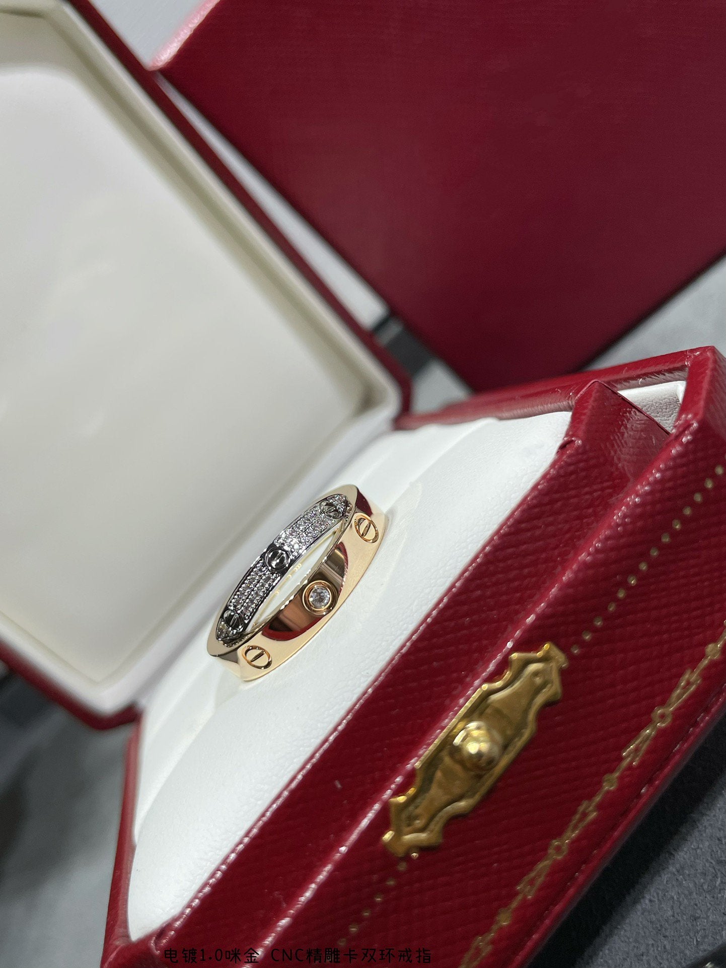 [Lucky Star]LOVE PINK GOLD SILVER DIAMOND DOUBLE RING