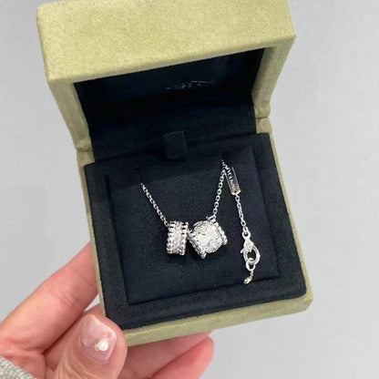 [Lucky Star]PERLEE DOUBLE PENDANT SILVER DIAMOND NECKLACE