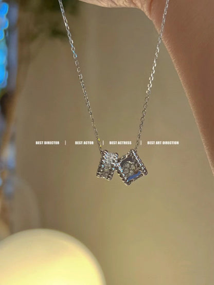 [Lucky Star]PERLEE DOUBLE PENDANT SILVER DIAMOND NECKLACE