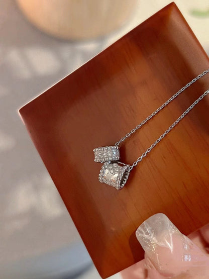 [Lucky Star]PERLEE DOUBLE PENDANT SILVER DIAMOND NECKLACE