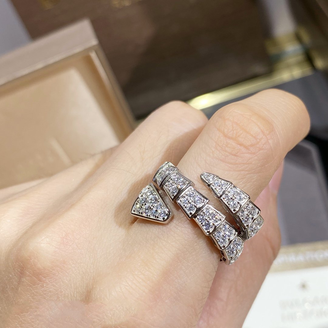 [Lucky Star]SERPENTI DOUBLE RING SILVER DIAMOND PAVED