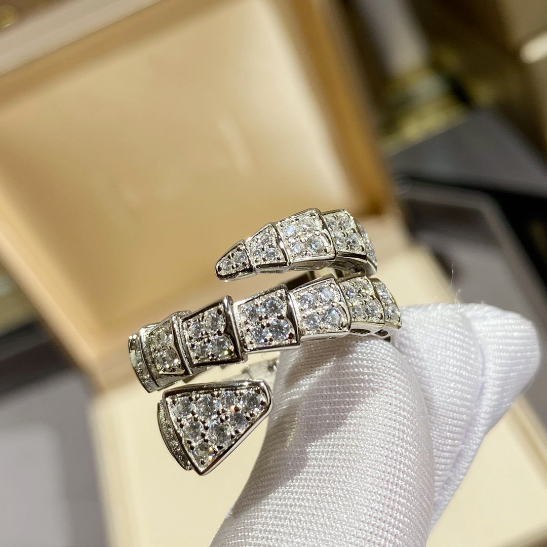[Lucky Star]SERPENTI DOUBLE RING SILVER DIAMOND PAVED
