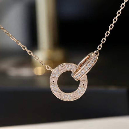 [Lucky Star]LOVE 7,6 MM HALSKETTE ROSÉGOLD UND SILBER VOLLER DIAMANT