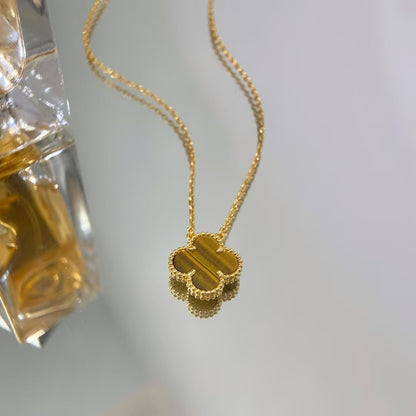 [Lucky Star]CLOVER 15MM YELLOW TIGER'S EYE AGATE NECKLACE