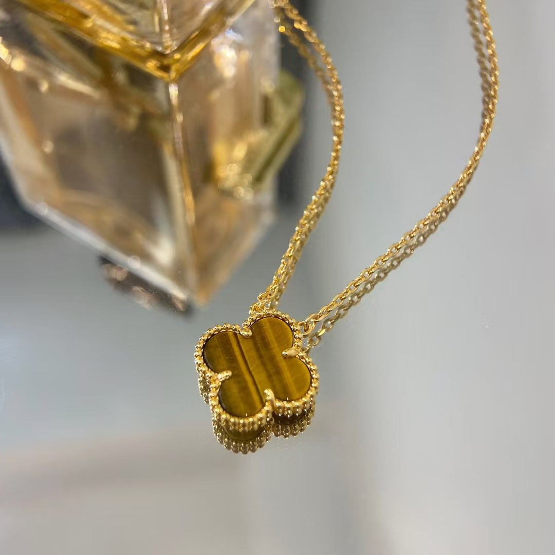 [Lucky Star]CLOVER 15MM YELLOW TIGER'S EYE AGATE NECKLACE