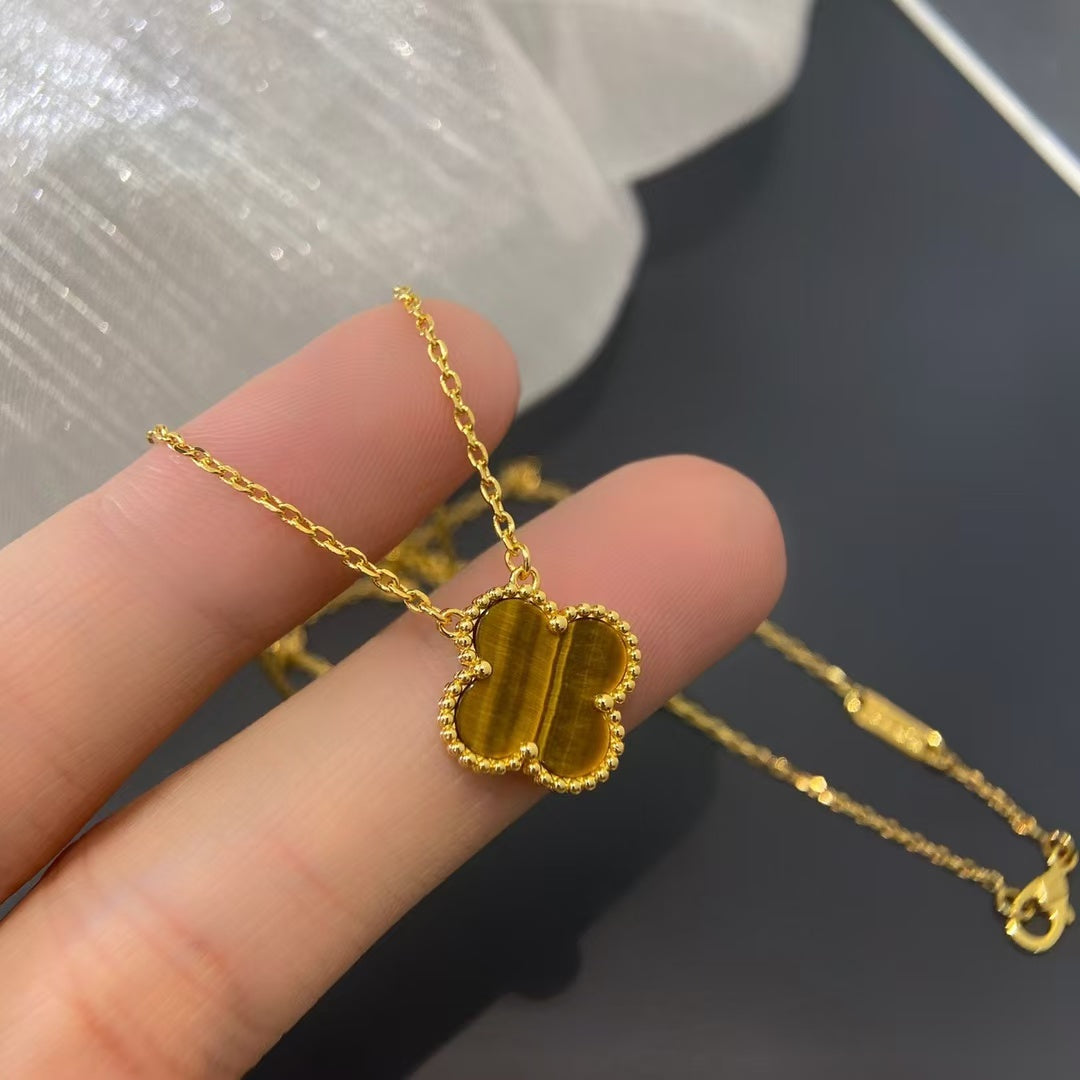 [Lucky Star]CLOVER 15MM YELLOW TIGER'S EYE AGATE NECKLACE
