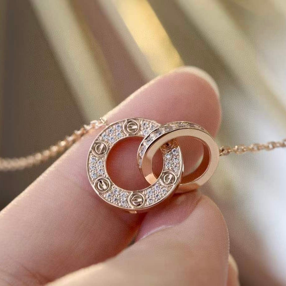 [Lucky Star]LOVE 7,6 MM HALSKETTE ROSÉGOLD UND SILBER VOLLER DIAMANT