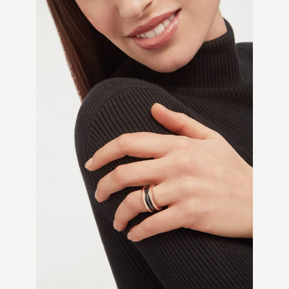 [Lucky Star]ZERO 1 TWO-BAND LOOPS AND BLACK CERAMIC PINK GOLD RING