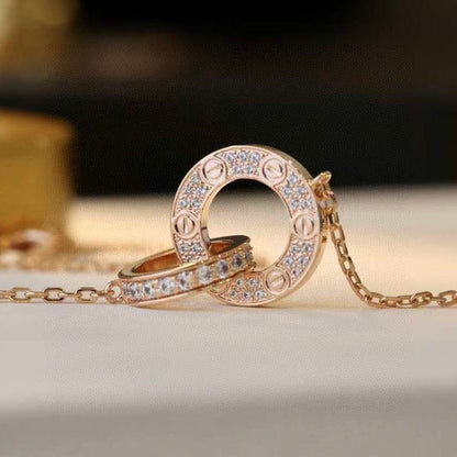 [Lucky Star]LOVE 7,6 MM HALSKETTE ROSÉGOLD UND SILBER VOLLER DIAMANT