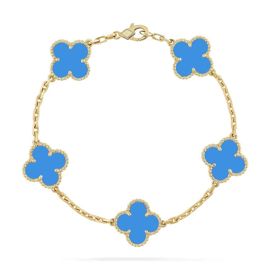 [Lucky Star]CLOVER 5 MOTIFS BLUE AGATE BRACELET