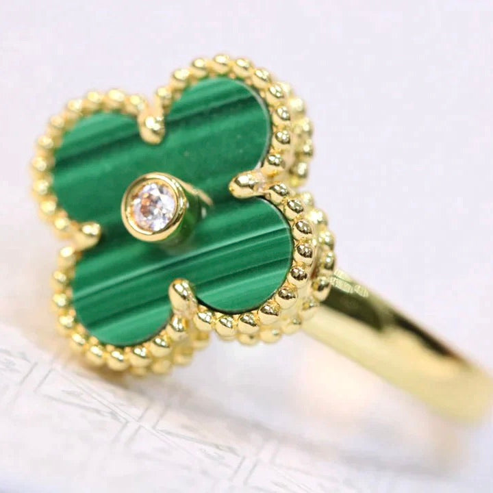 [Lucky Star]CLOVER MALACHITE RING GOLD DIAMOND