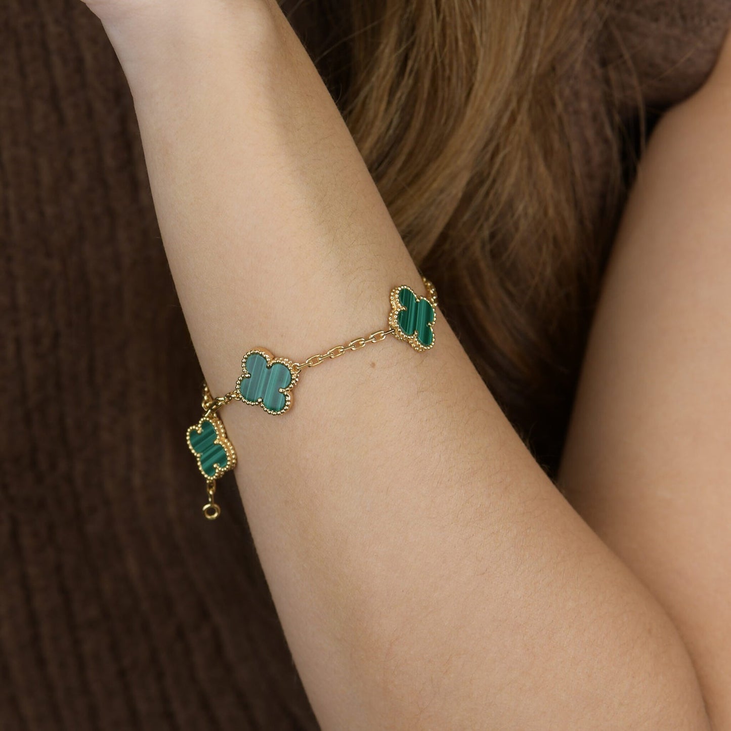 [Lucky Star]CLOVER 5 MOTIFS MALACHITE BRACELET