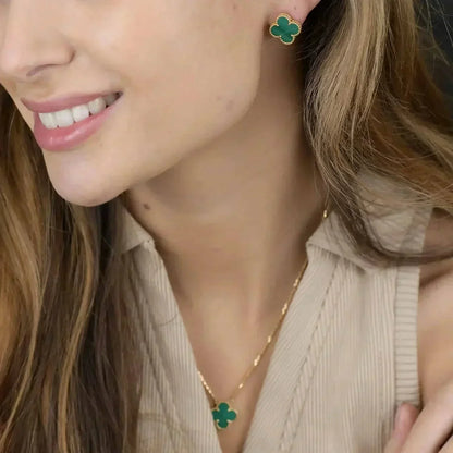 [Lucky Star]CLOVER MINI 9.5MM MALACHITE  EARRINGS
