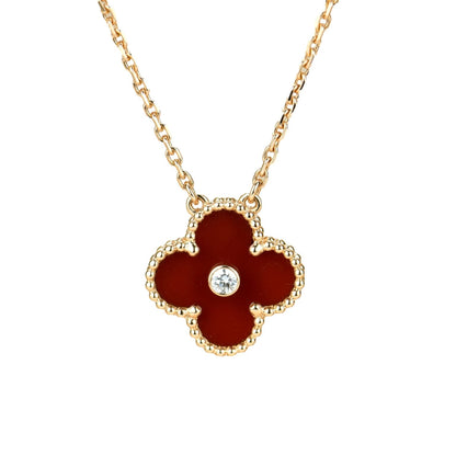 [Lucky Star]CLOVER 15MM DIAMOND CARNELIAN NECKLACE