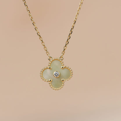 [Lucky Star]CLOVER 15MM DIAMOND GOLD MOTHER OF PEARL NECKLACE