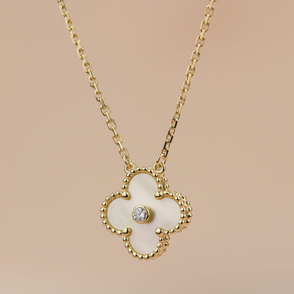 [Lucky Star]CLOVER 15MM DIAMOND GOLD MOTHER OF PEARL NECKLACE