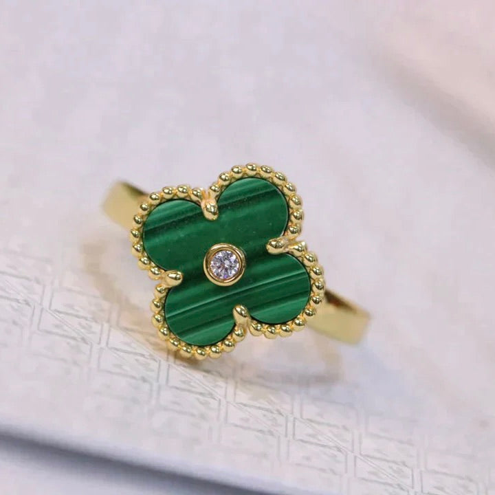 [Lucky Star]CLOVER MALACHITE RING GOLD DIAMOND