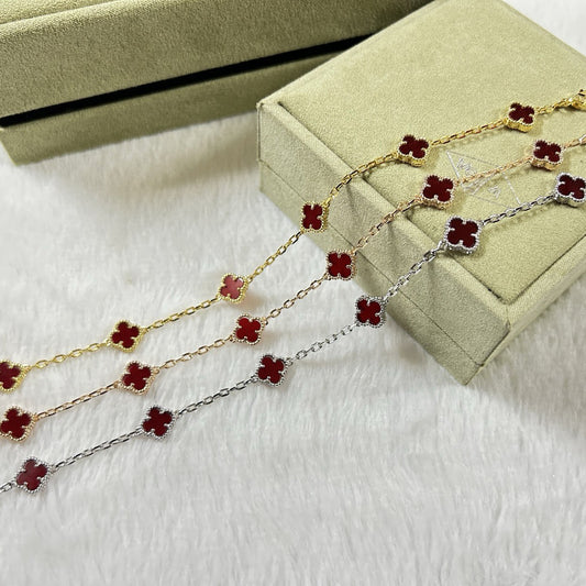 [Lucky Star]CLOVER 6 MOTIF RED AGATE BRACELET