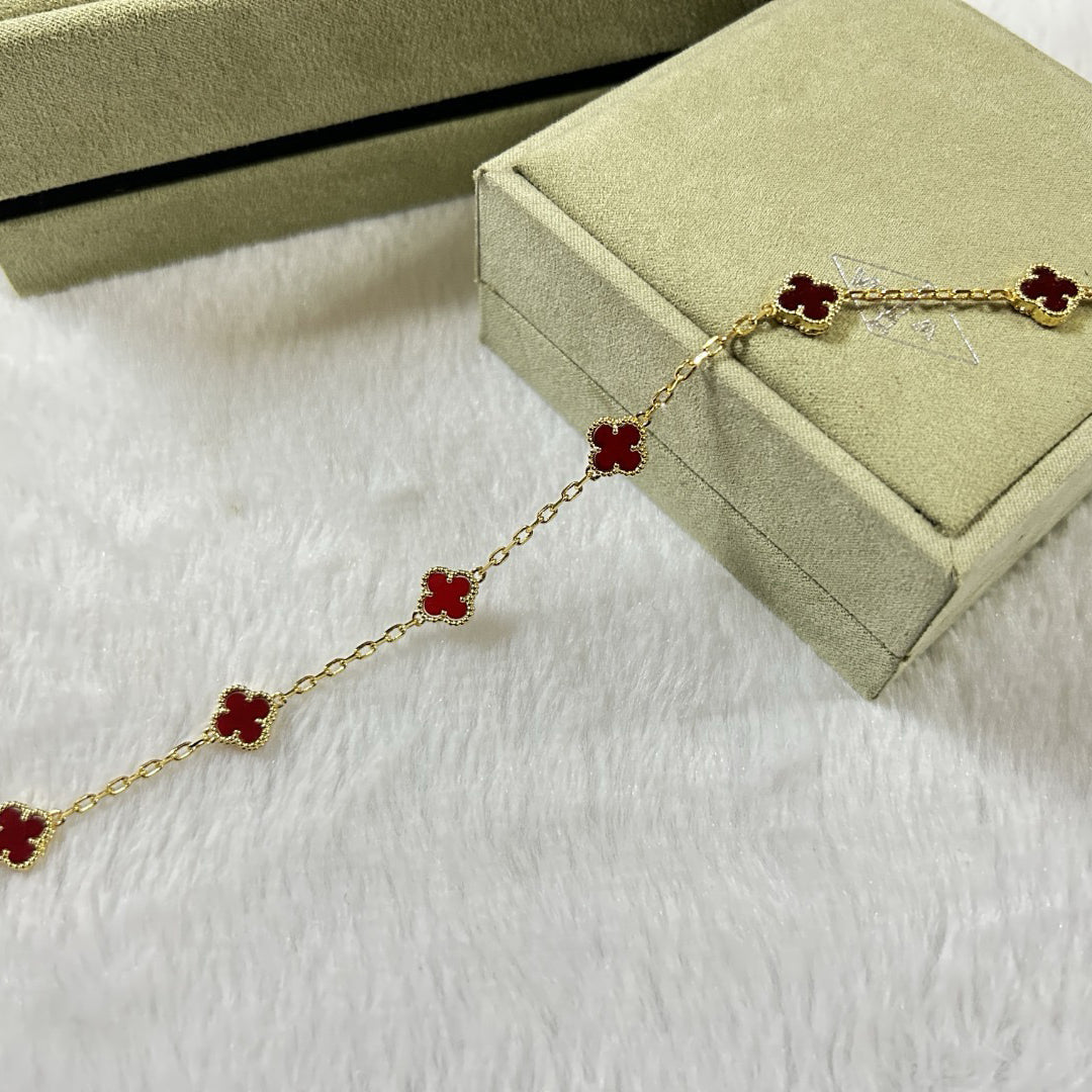 [Lucky Star]CLOVER 6 MOTIF RED AGATE BRACELET
