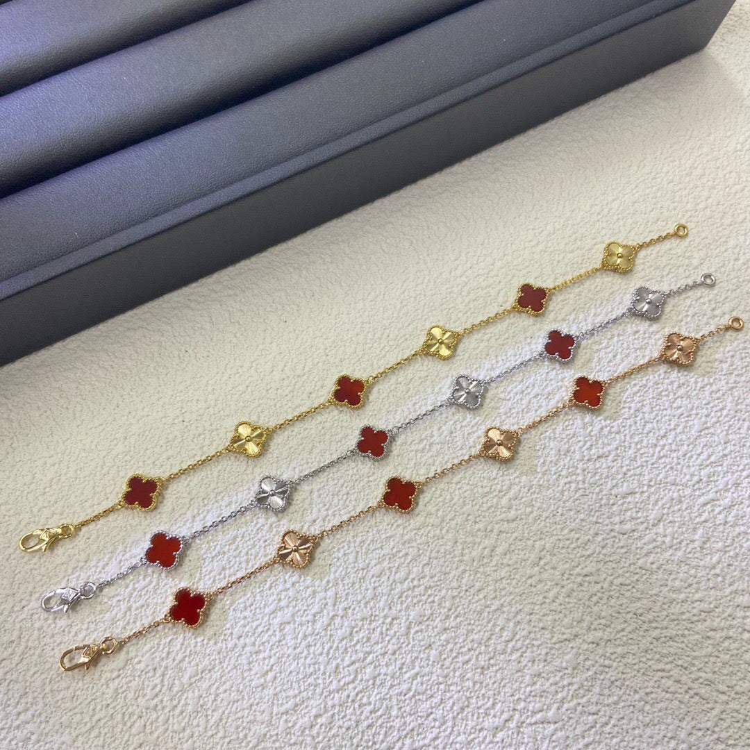[Lucky Star]CLOVER 6 MOTIF RED AGATE LASER BRACELET