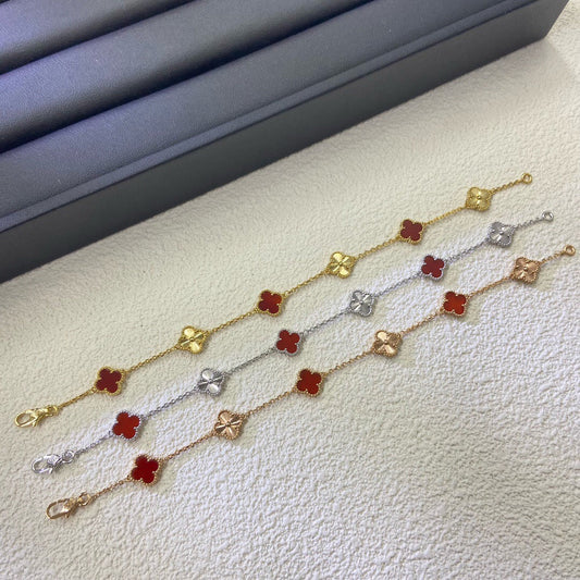 [Lucky Star]CLOVER 6 MOTIF RED AGATE LASER BRACELET
