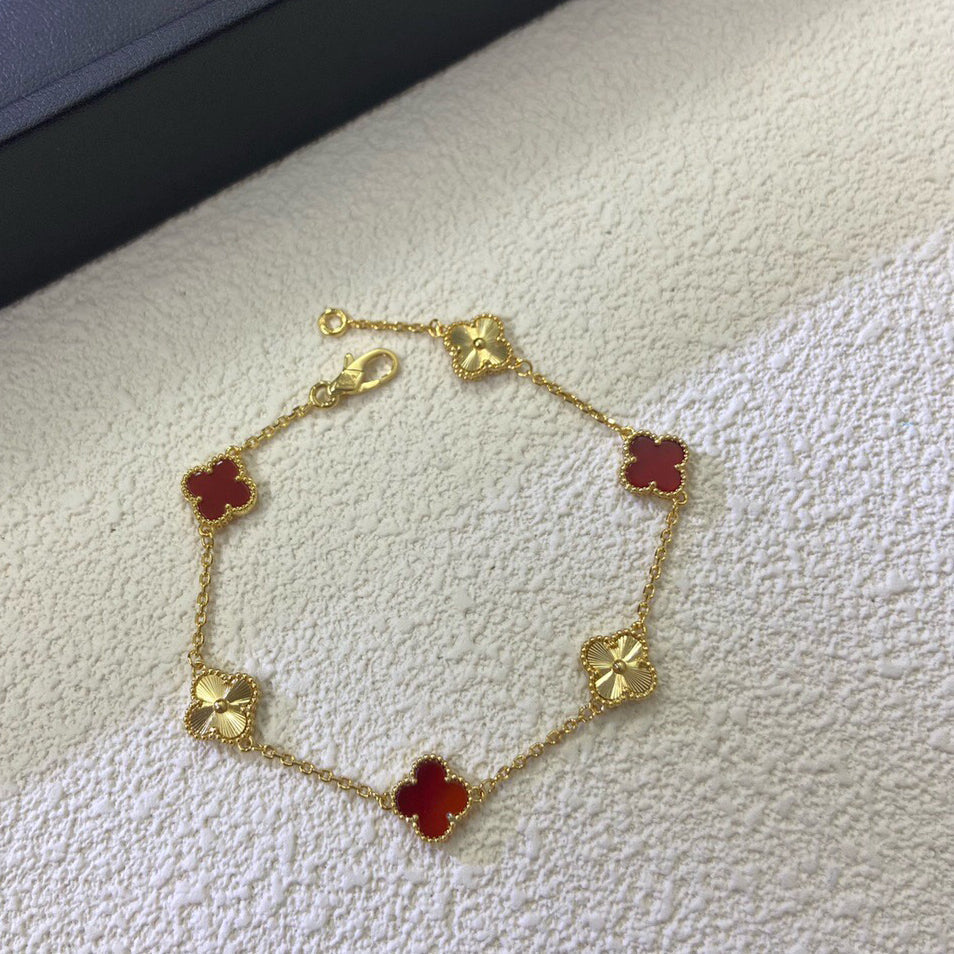 [Lucky Star]CLOVER 6 MOTIF RED AGATE LASER BRACELET