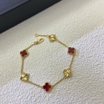 [Lucky Star]CLOVER 6 MOTIF RED AGATE LASER BRACELET