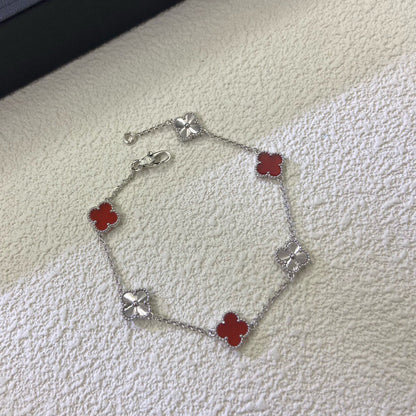 [Lucky Star]CLOVER 6 MOTIF RED AGATE LASER BRACELET