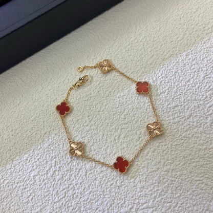[Lucky Star]CLOVER 6 MOTIF RED AGATE LASER BRACELET