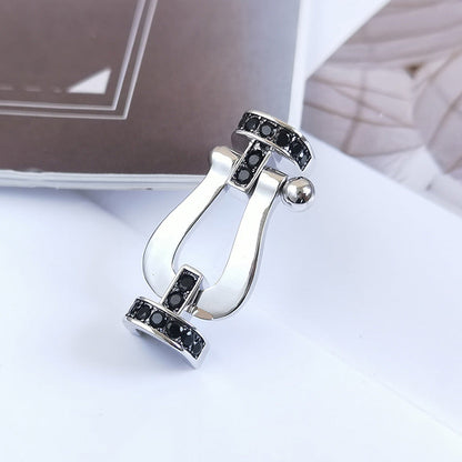 [Lucky Star]FORCE GROSSES HUFEISENARMBAND MIT SCHWARZEN DIAMANTEN SILBER