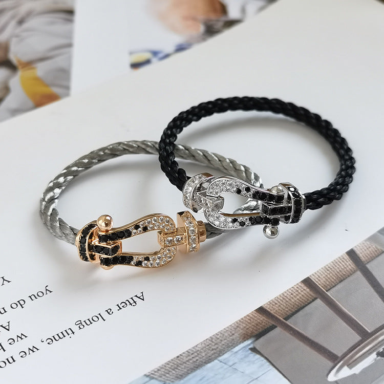 [Lucky Star]FORCE LARGE HORSESHOE BLACK WHITE DIAMOND BRACELET ROSE GOLD
