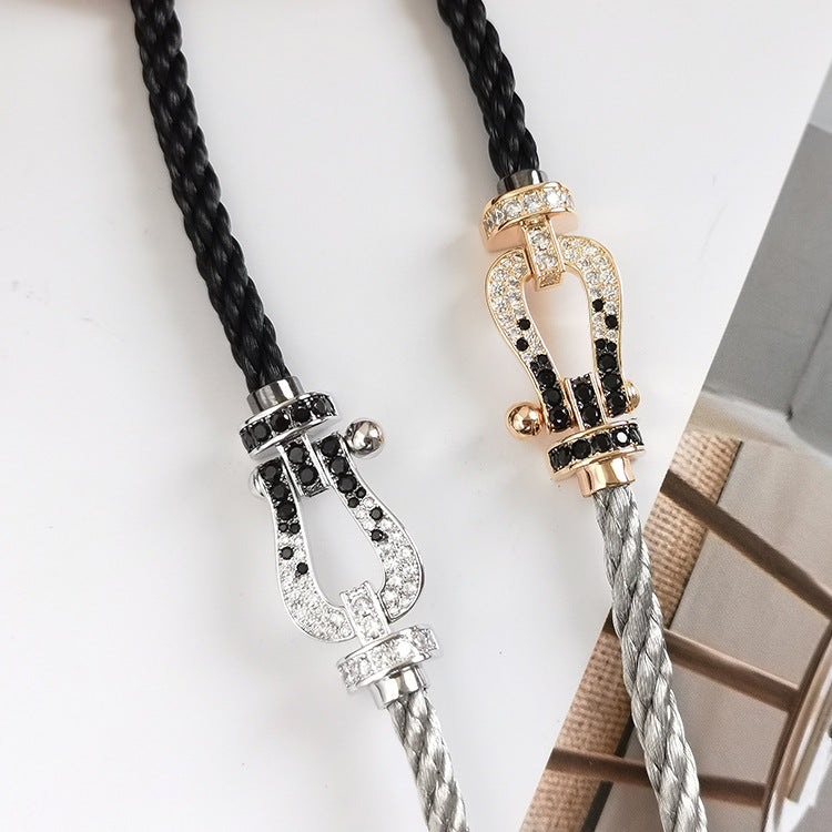 [Lucky Star]FORCE LARGE HORSESHOE BLACK WHITE DIAMOND BRACELET ROSE GOLD