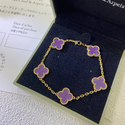 [Lucky Star]CLOVER  5 MOTIFS  PURPLE VIOLET BRACELET