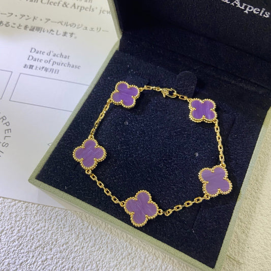 [Lucky Star]CLOVER  5 MOTIFS  PURPLE VIOLET BRACELET