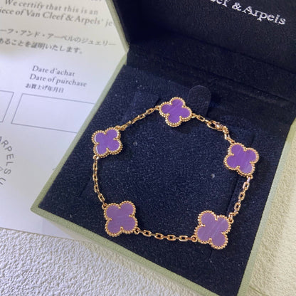 [Lucky Star]CLOVER  5 MOTIFS  PURPLE VIOLET BRACELET