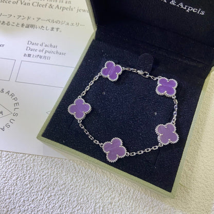 [Lucky Star]CLOVER  5 MOTIFS  PURPLE VIOLET BRACELET