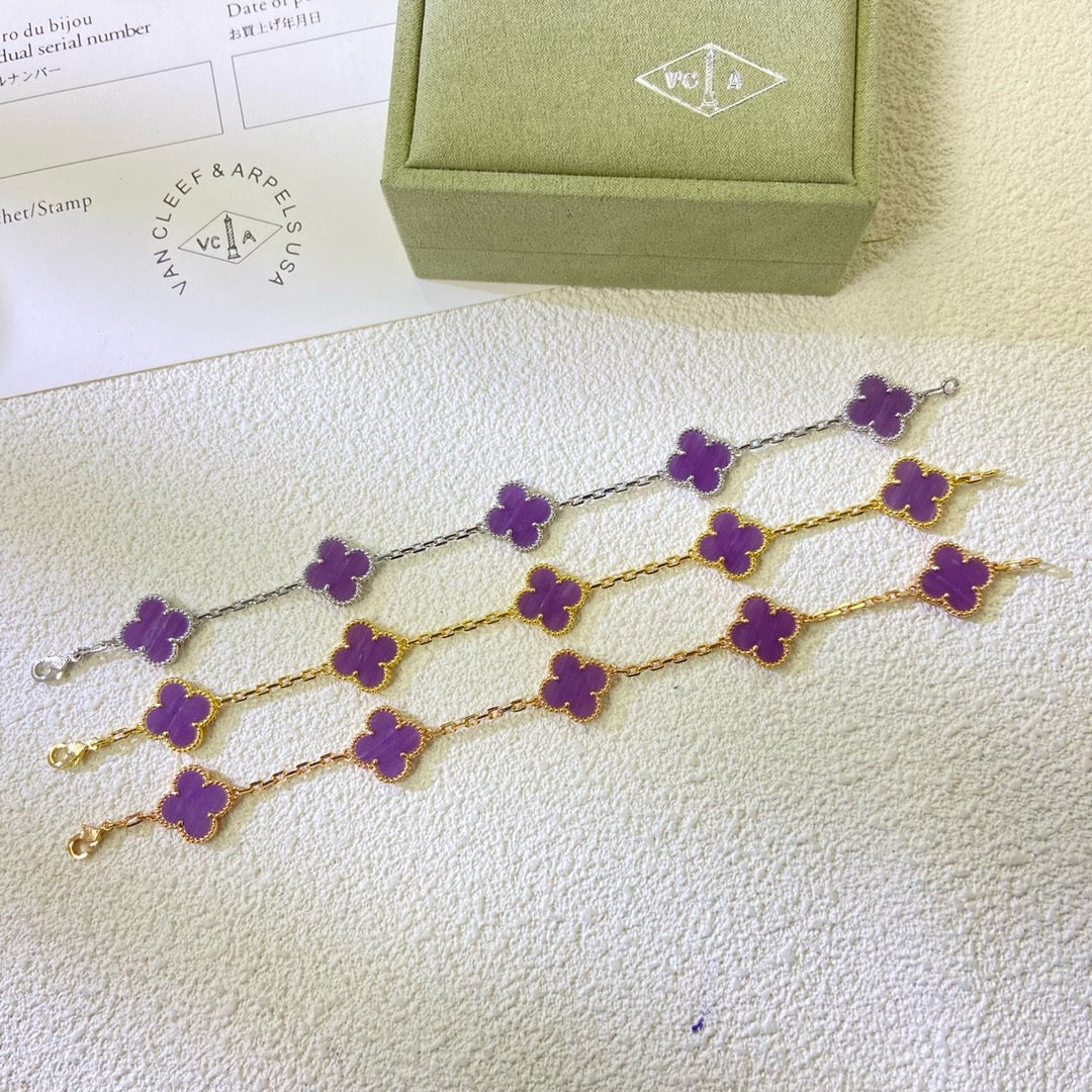 [Lucky Star]CLOVER  5 MOTIFS  PURPLE VIOLET BRACELET