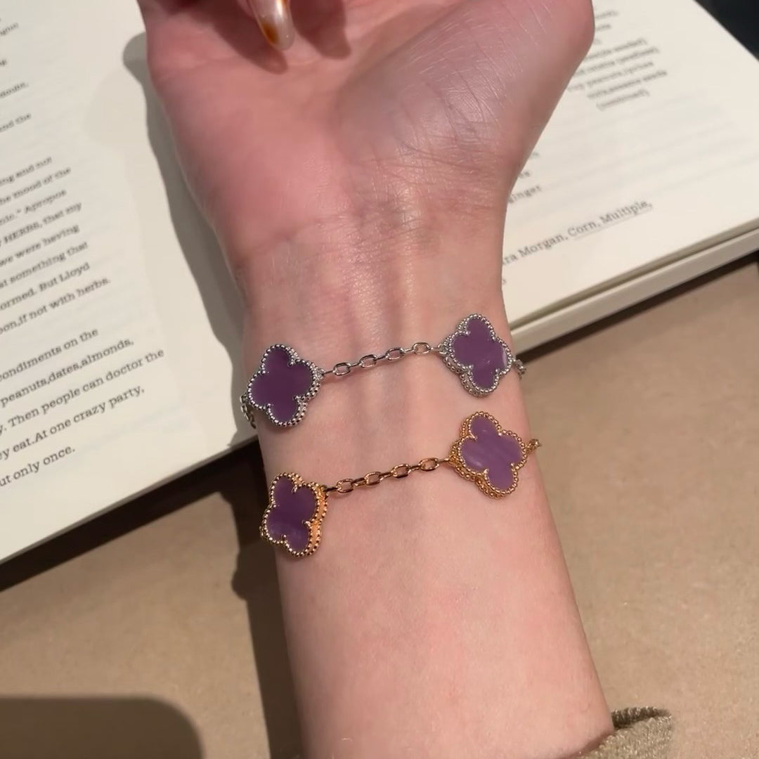 [Lucky Star]CLOVER  5 MOTIFS  PURPLE VIOLET BRACELET