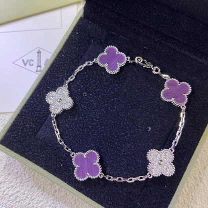 [Lucky Star]CLOVER  5 MOTIFS  PURPLE VIOLET DIAMOND BRACELET