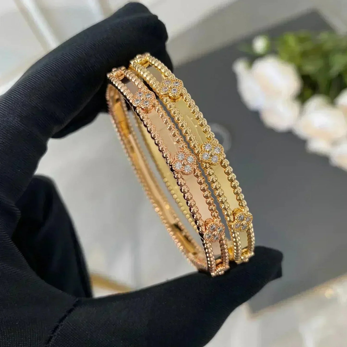 [Lucky Star]CLOVER BRACELET 4MM DIAMONDS