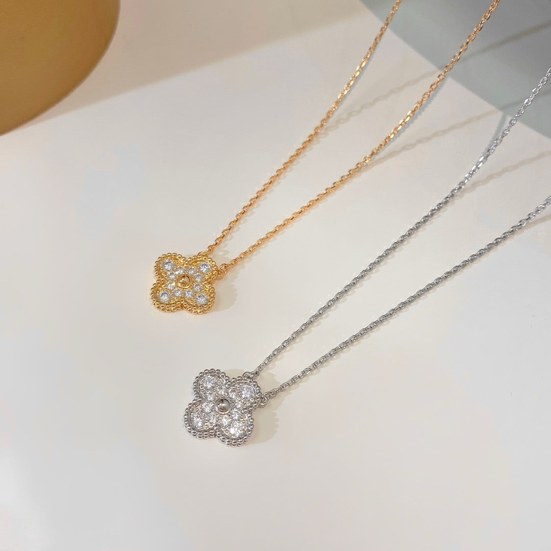 [Lucky Star]CLOVER 15MM DIAMOND SINGLE FLOWER NECKLACE